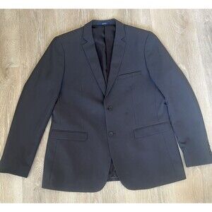 Mens 46R Charcoal Blazer Super 100% Polyester Blend 2 Button Coat
